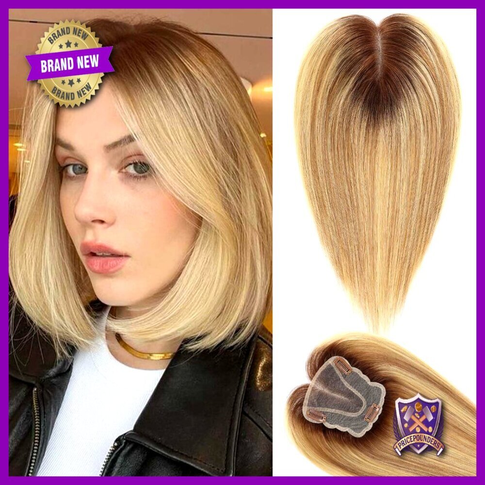 Real Human Hair Topper Swiss Lace Base Hand-Tied 14 Inch No Bangs Add Volume